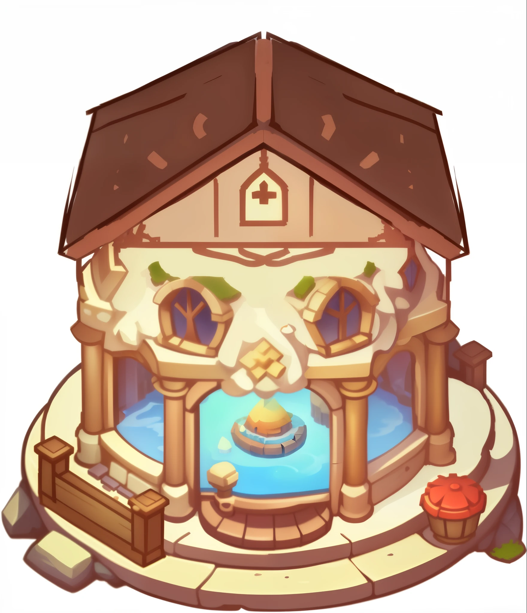 Image of a small house with a bathtub, Heart Stone original art style, Dofus, Maple Leaf Story style, Dining room!, bathhouse, background art, pub background, Shinhwa Shrine, In-game graphics, in a magical store, detailed!, water temple, Fantasy Alchemist Laboratory, Magic terrarium graphics, downtown background, Magic weapon shop window