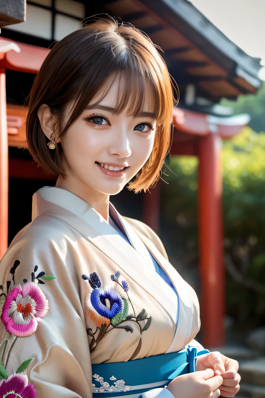 8k,Highest quality,(masterpiece:1.2),(Realistic),(Realistic:1.37),Ultra-high resolution,1 female college student,Fireworks display,night,smile,Beautiful Eyes,(((Cute Yukata))),Perfect body,Perfect Fingers,Professional Lighting,gravure,Detailed face and skin texture,fine grain,RAW Photos