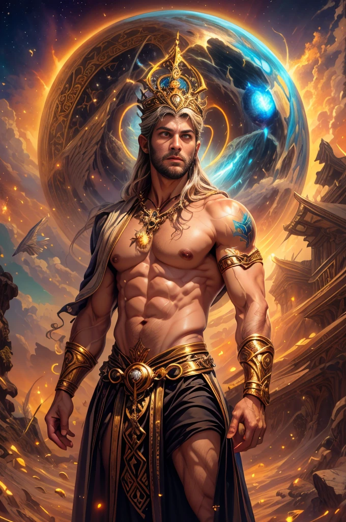 um retrato de(( um homem )) com barba, ((pernas musculosas)), ((peitoral forte e largo))in high definition, em 8K de ((um homem)) de 18 anos, (( Homem)), Deus do Mar, Deus do Oceano, Luthien, arte de deus, Deus da mitologia grega, Deus da Lua, Deus do amor e da paz, deus bonito, Mitologia do Deus da Terra, o deus Eros, Um retrato impressionante de um deus, Frank Kelly Freas, Estilo Karol Bak, ((beautiful face)), Ultra Definition, melhor qualidade, 32k ultra , Ultra HD