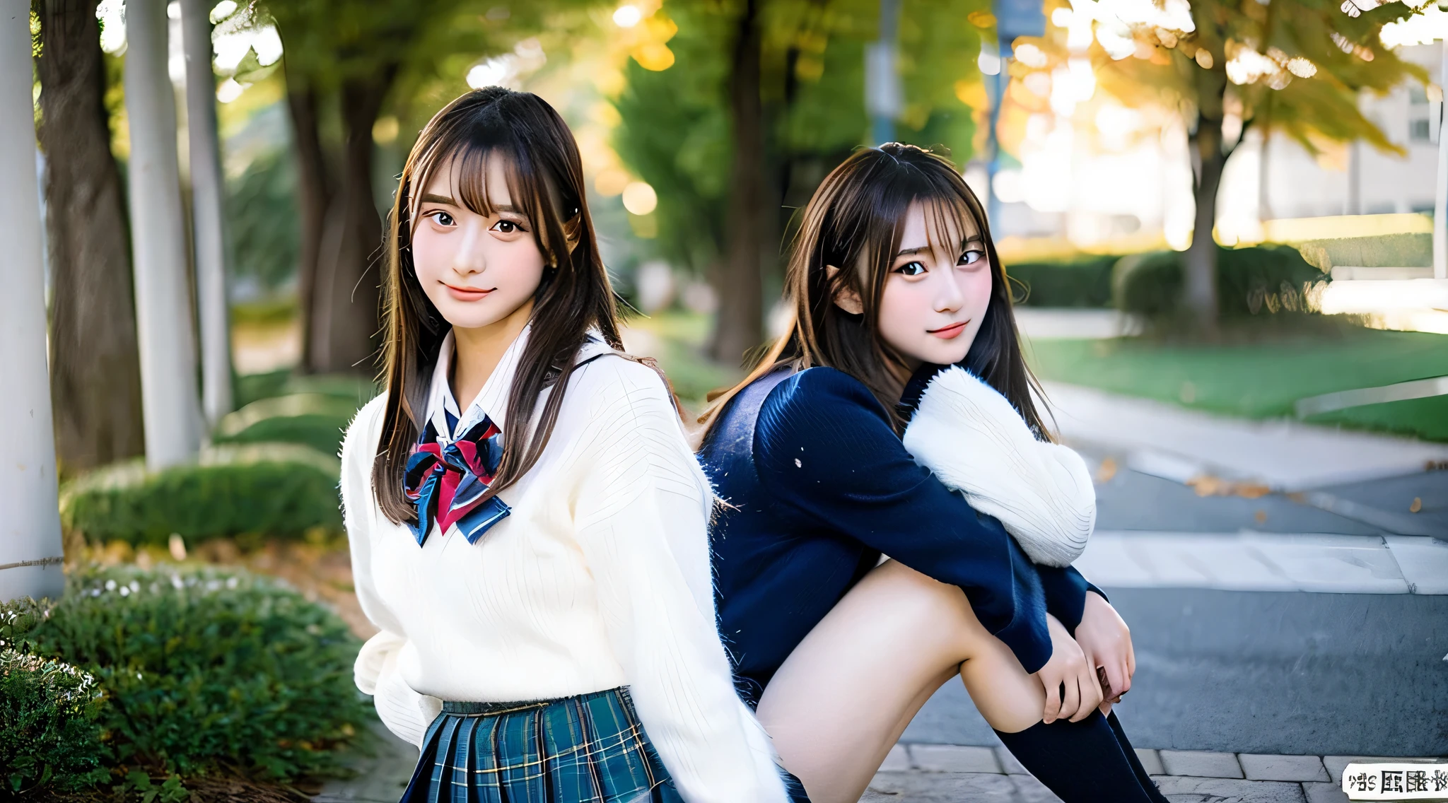 An 18-year-old high school girl wearing a miniskirt uniform is wearing a scarf..