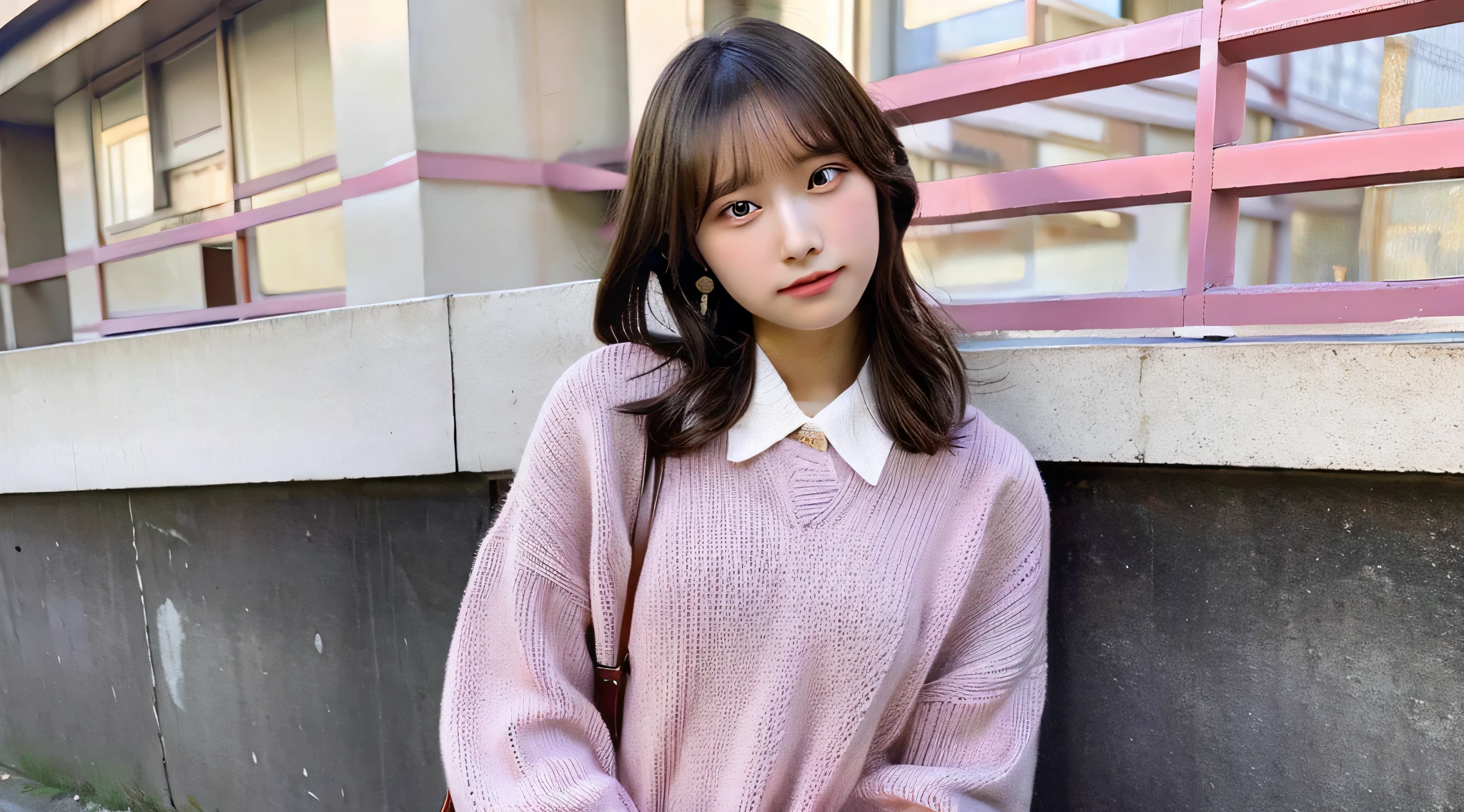 18 year old miniskirt high school girl wearing pink ribbon and sweater