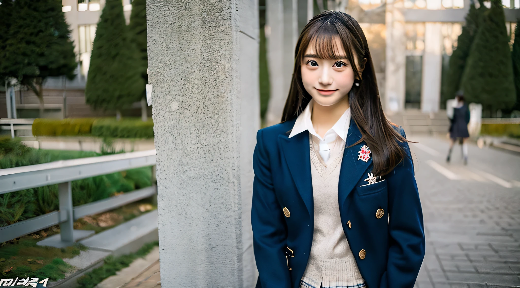 18 year old high school girl wearing a uniform of muffler and miniskirt