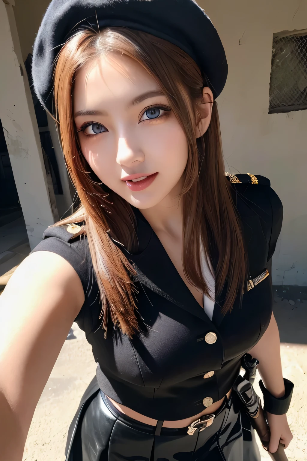 hightquality、​masterpiece、ultra res、a beauty girl、cute girl face、police officers、Wearing police officer clothes、full body Esbian、Famous actresses of Japan、Very beautiful face、nipples are protruding