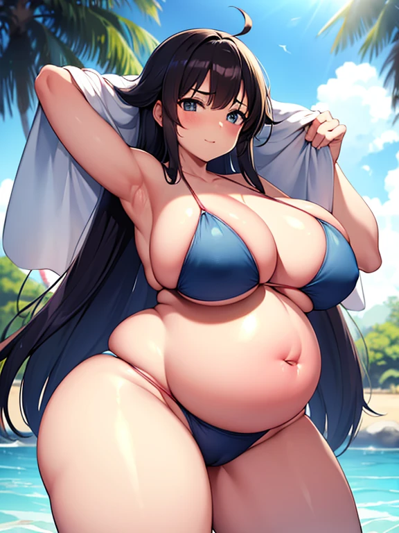 strong sumo, pregnant belly, big thighs, one navel, bikini