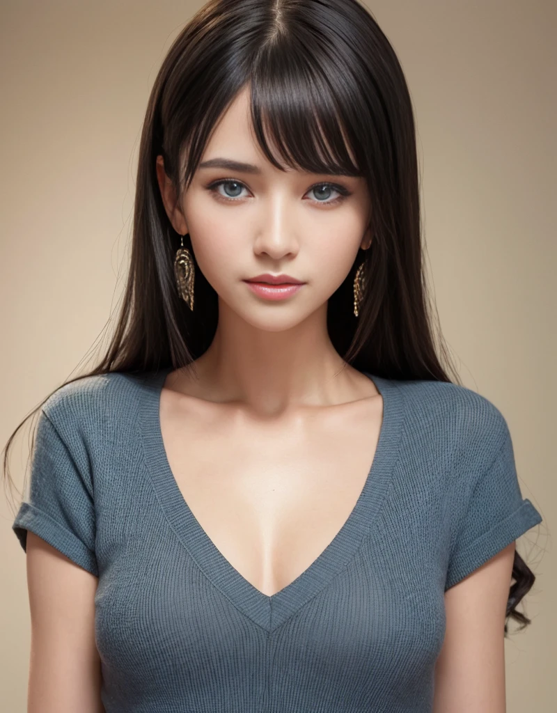 (original photo:1.2),(lifelike:1.4),(masterpiece:1.3),(best quality:1.4),ultra high resolution, human development report,8K resolution, dreamlike, check commentary,Request for comment,landscape,((No text)), focus only, (delicate eyes),(detailed facial features), (Detailed clothing features), tight skin, (shiny skin),(Slender),(Slim),(pretty face), 1 boy, VirtualGirl-Ren, young, Bangs,black hair, blue eyes,earrings, Loose shirt, Smile, bashfully,Lovely, looking directly at camera,