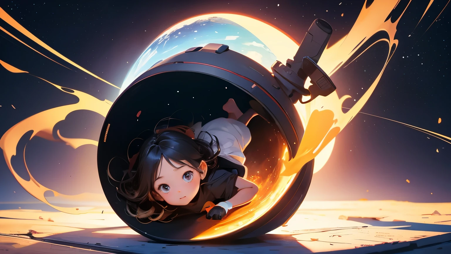 A cute playing with toys,A black hole suddenly appeared next to her and took her to travel inside the solar .,Use picture book mode,Quality HD