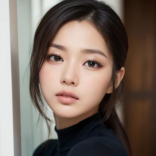 45 years old、Japanese actress Asami Mizukawa,Transparent beautiful skin、Eyes with long slits and a cool impression、black hair suits you、Makeup that is not too flashy、Makeup looks natural、small face、The nasal muscles are passing through、the corners of the mouth are turned upwards、The width of the forehead、Less than one third of the vertical width of the face、The boundary between the eyebrows and the base of the nose is deeply depressed、The distance between the left and right eyes is、Narrower than one eye width、the distance between the eyes and eyebrows、Narrower than one vertical width of the eye、The outline is、Oval or oblong type、Pale solid color background,masutepiece, Best Quality, Photorealsitic, super detailed skin, Sharpen, Perfect Anatomy, Anatomy, japanese mature, solo, 45 yers old, Large breasts, Plump body, Keep your mouth tightly closed, Serious look,oFemale teacher, glamor, A sexy, Chromo-white skin, erect through, Thighs to head, White blouses,Navy blue skirt, Staring at this, Looking at Viewer