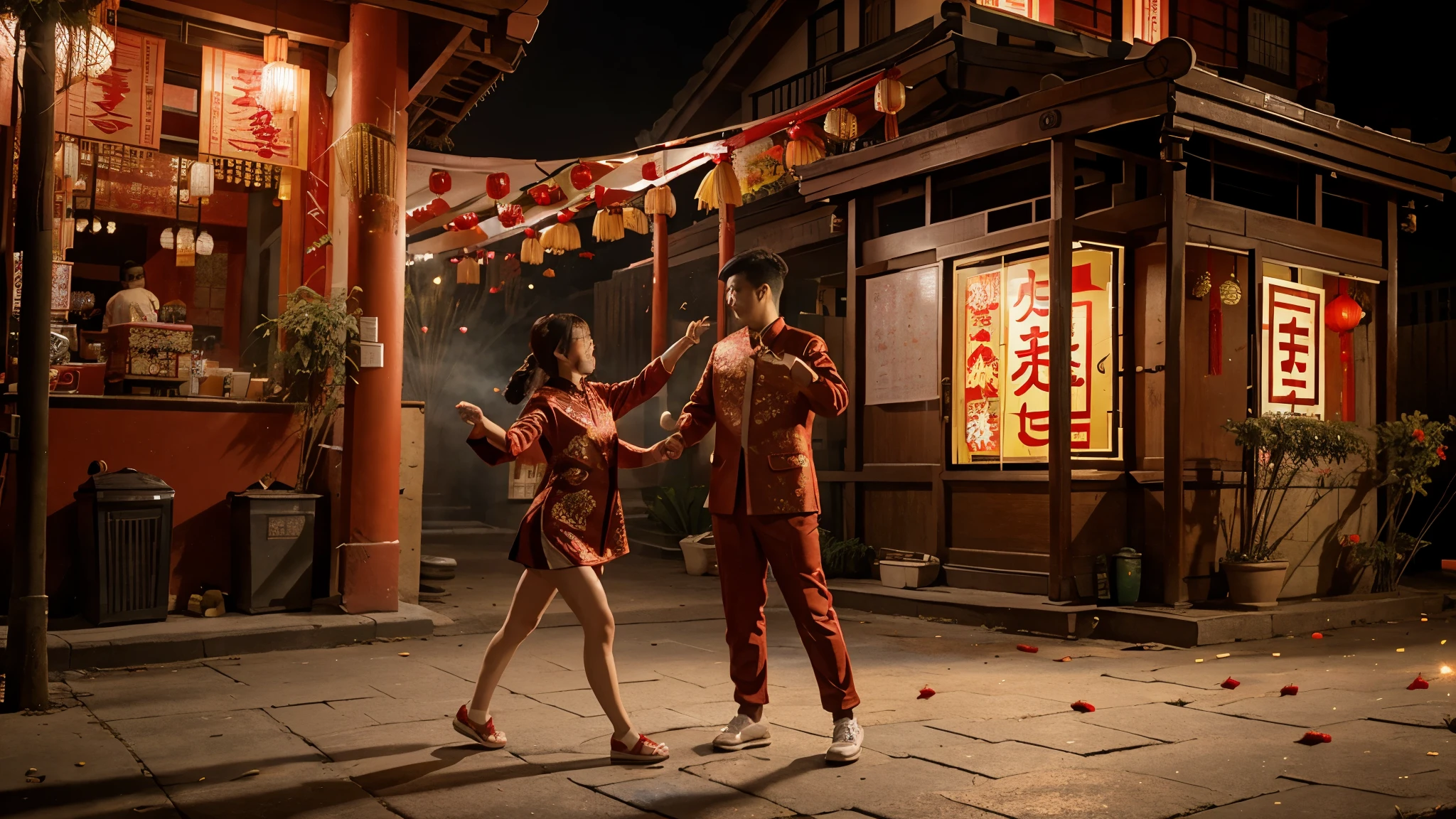 Chinese new year scene,Firecrackers,Spring couplets