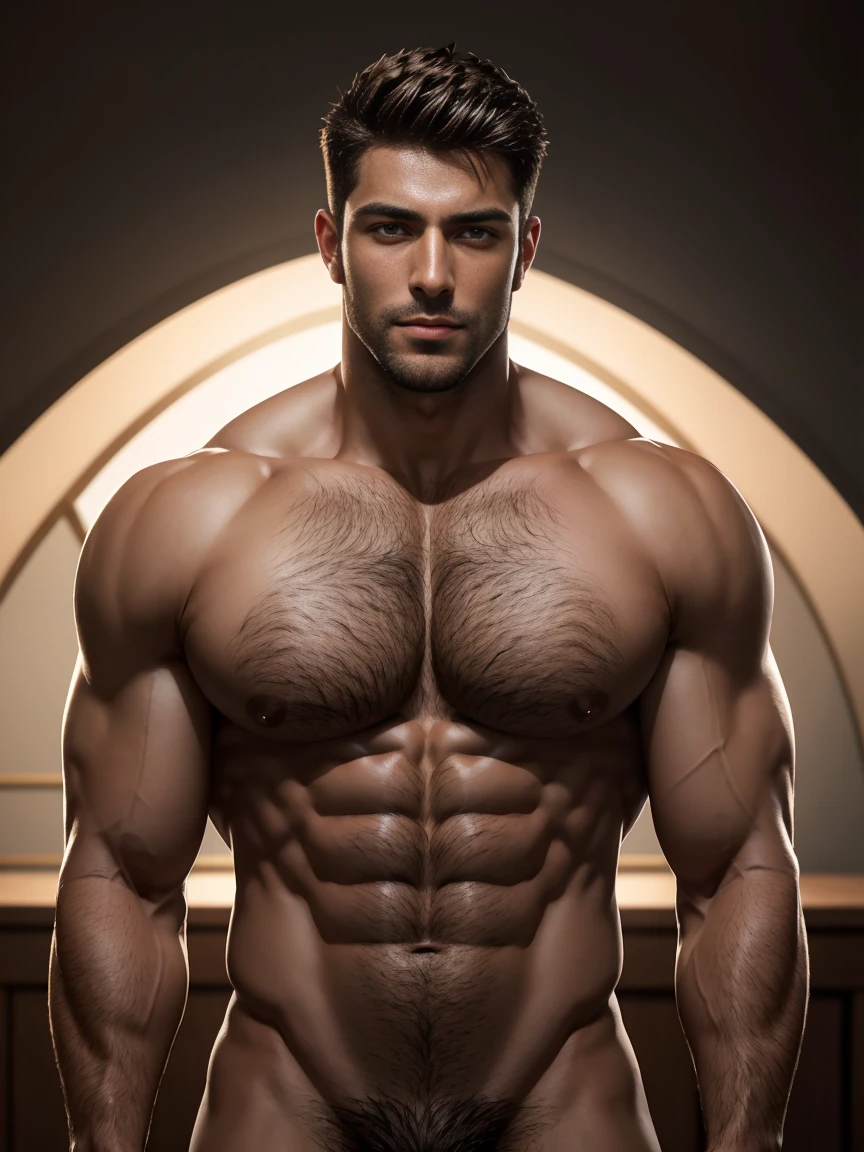 8K,8K resolution,muscular european, handsome guy,charming eyelue eyes,dark skin,Fine, smooth and shiny,Full chest muscles,Dense body hair,naked, white shortig bag,highlight,On yach quality,professional lighting,Professional photography,Realistic photos,realistic model,realistic art