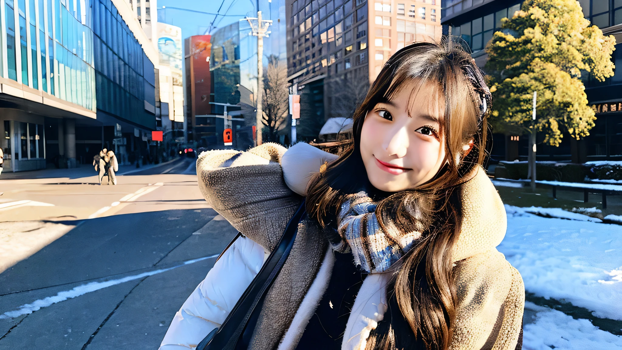 18 year old miniskirt high school girl、winter downtown