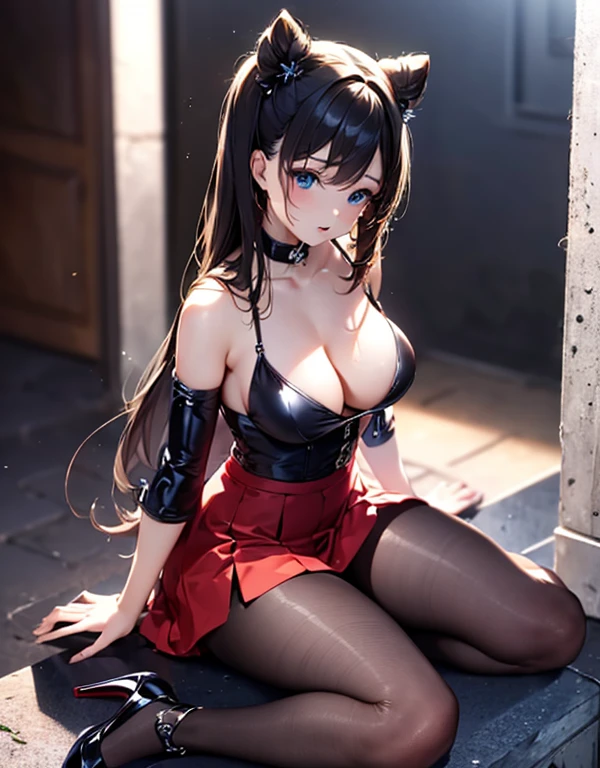 ((Raw photo、highest quality、High resolution、Ray tracing、nffsw、highest quality、precision processing、Portrait,3D,pureerosface_v1:0.7、)、(( shiny red leather bondage、dark red BDSM、Bold、long tight skirt、1Girl of Man,)))((((Wave Hair、cleavage emphasis、big breasts:4.0、thin legs、blue eyes、Detailed depiction of limbs、small nose、perfect body、No sleeve、full body figure、high heels、18-year-old,))))、church、