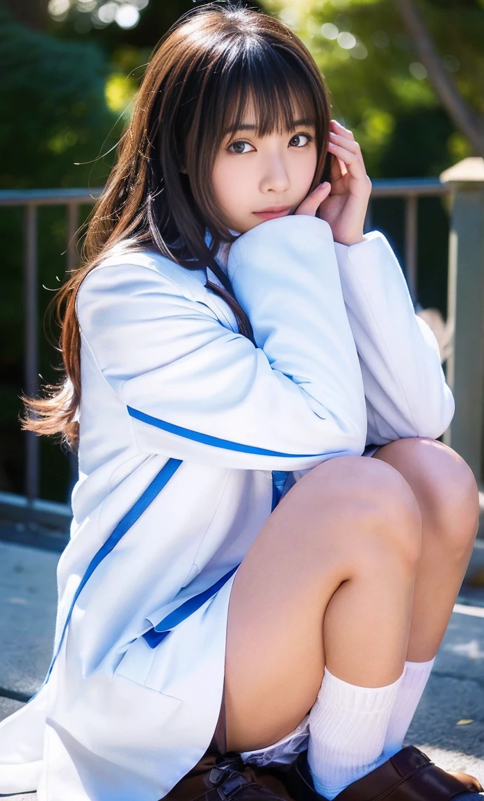 Ulzan-6500-v1.1, (raw photos:1.2), (photorealistic:1.4), beautiful detailed girl, very detailedな目と顔, beautiful detailed eyes, Looks ridiculous, unbelievable Looks ridiculous, huge file size, Super detailed, High resolution, very detailed, highest quality, masterpiece, Kemonomimi, ((Bury your face in a white scarf)), (((Japanese high school girl uniform))), An illustration, very detailed, ticker, Unite, 8k wallpaper, amazing, fine details, masterpiece, highest quality, Hvery detailed ticker uniform 8K wallpaper, face light、movie lighting、1 girl、、(no panties)、((dynamic pose)))、(camel toe)、(half)、(Crooked knees and legs sitting))