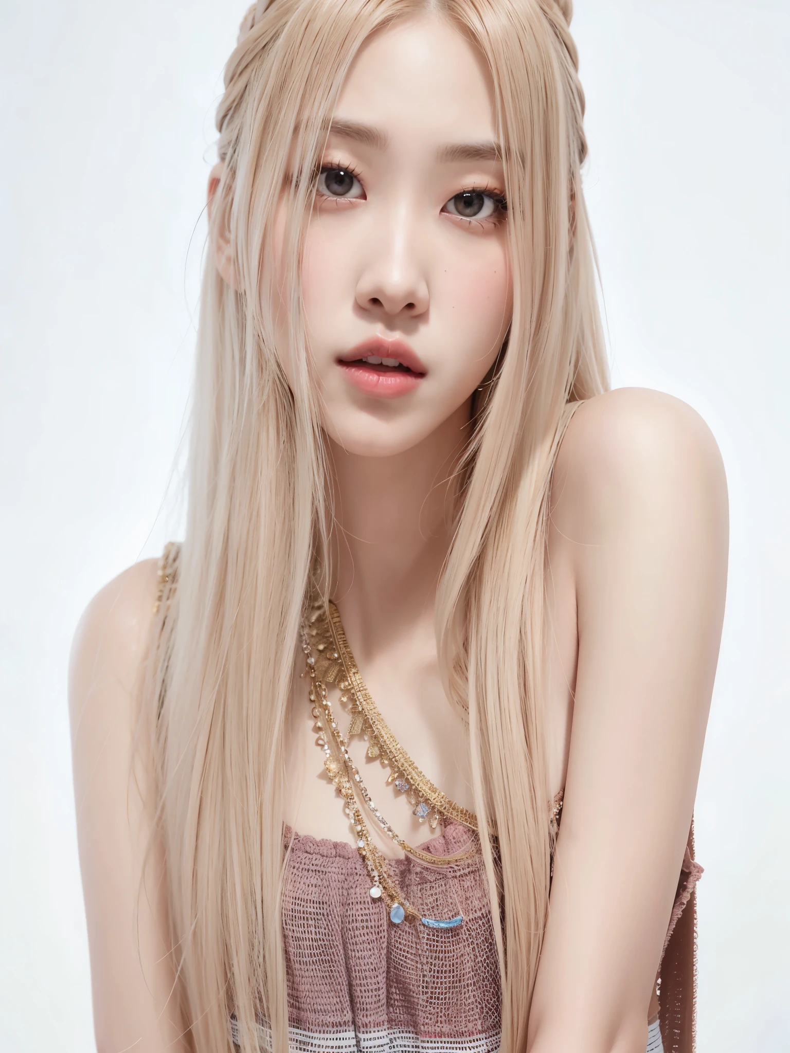 Un primer plano de una mujer con cabello largo y rubio y un collar, roseanne park of rosa negro, jossi of rosa negro, portrait of jossi of rosa negro, lalisa manoban of rosa negro, rosa negro jennie, Lalisa Manobal, jisoo of rosa negro, jisoo from rosa negro, portrait jisoo rosa negro, rosa negro, female korean idol portrait, aparcar desde-min, shaxi