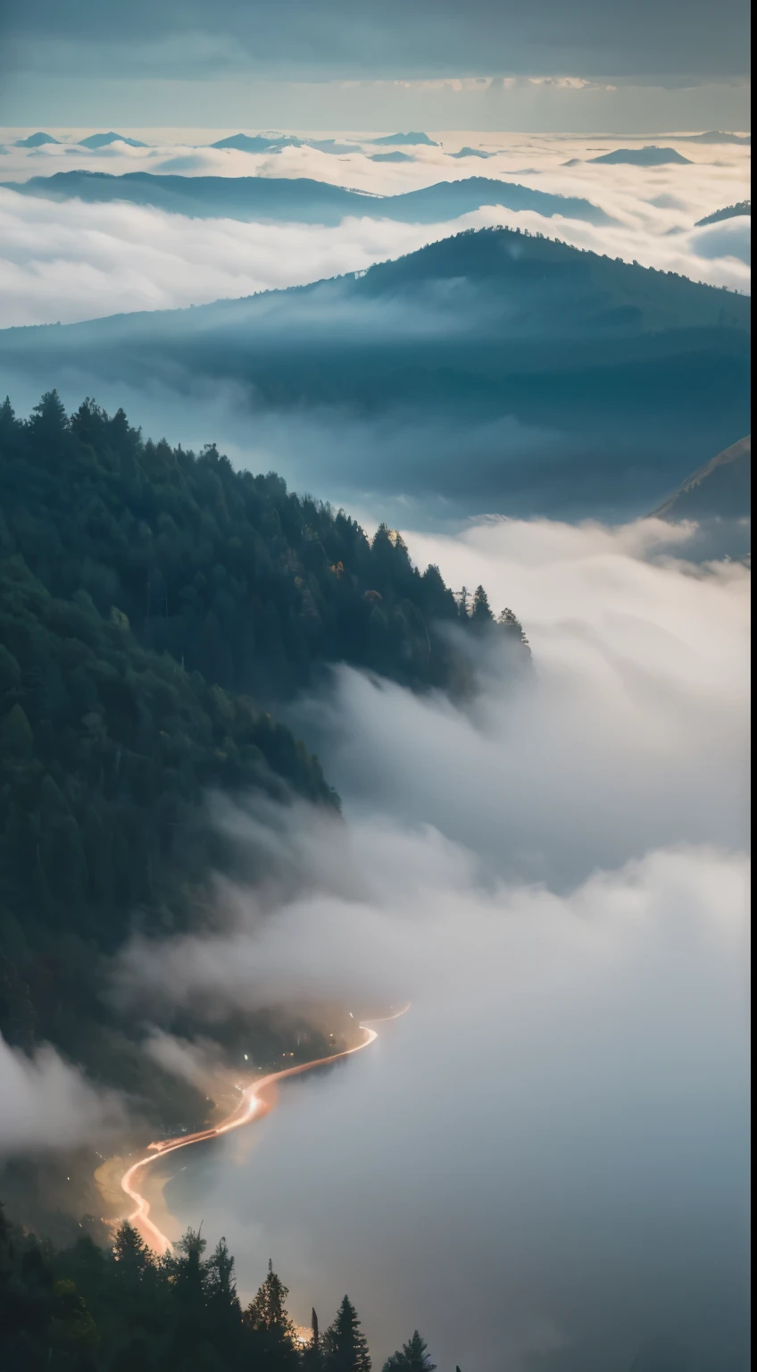 woods submerged in clouds and fog，aerial photography，Leica Vivid Filter，Real texture，Photo texture，Detail enhancement，8k，uhd。aesthetic,   highly detailed, epic composition, official media, 8k uhd
Model: Midjourney V5.