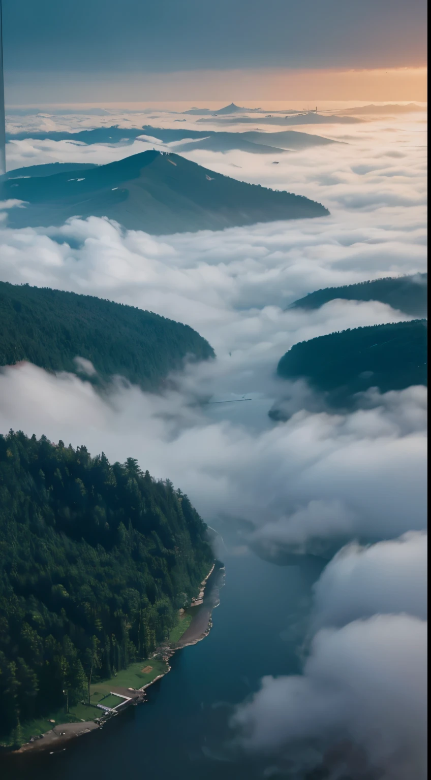 woods submerged in clouds and fog，aerial photography，Leica Vivid Filter，Real texture，Photo texture，Detail enhancement，8k，uhd。aesthetic,   highly detailed, epic composition, official media, 8k uhd
Model: Midjourney V5.