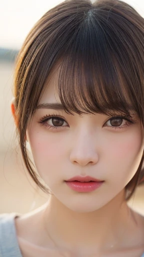 finely detail, hight resolution, hightquality、Perfect dynamic composition, Beautiful detailed eyes, Medium Hair, small tits、Natural Color Lip,Kamimei、Shibuya、20 years girl、1 persons、Transparent skin、Glowing hair、masutepiece, Best Quality, Illustration, Ultra-detailed, finely detail, hight resolution, 8K、The correct state of the human body、crouching down、Gravure Model Pose,Hair soaring in the wind