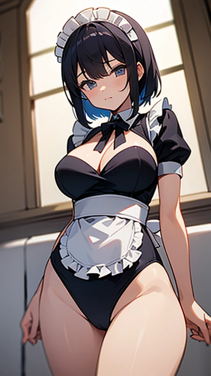 (((Pixel Perfect, Perfect in every detail,nsfw,,clothes lift,large breasts,light smile,dpubic hair,alon,solo focus,clothes lift,1 girl,black thigh-high socks))), alone, One girl, ((Ruka Sarashina)), Blue Ribbon, big , (Princess Maid), View your viewers, In the room, sitting,spread legs