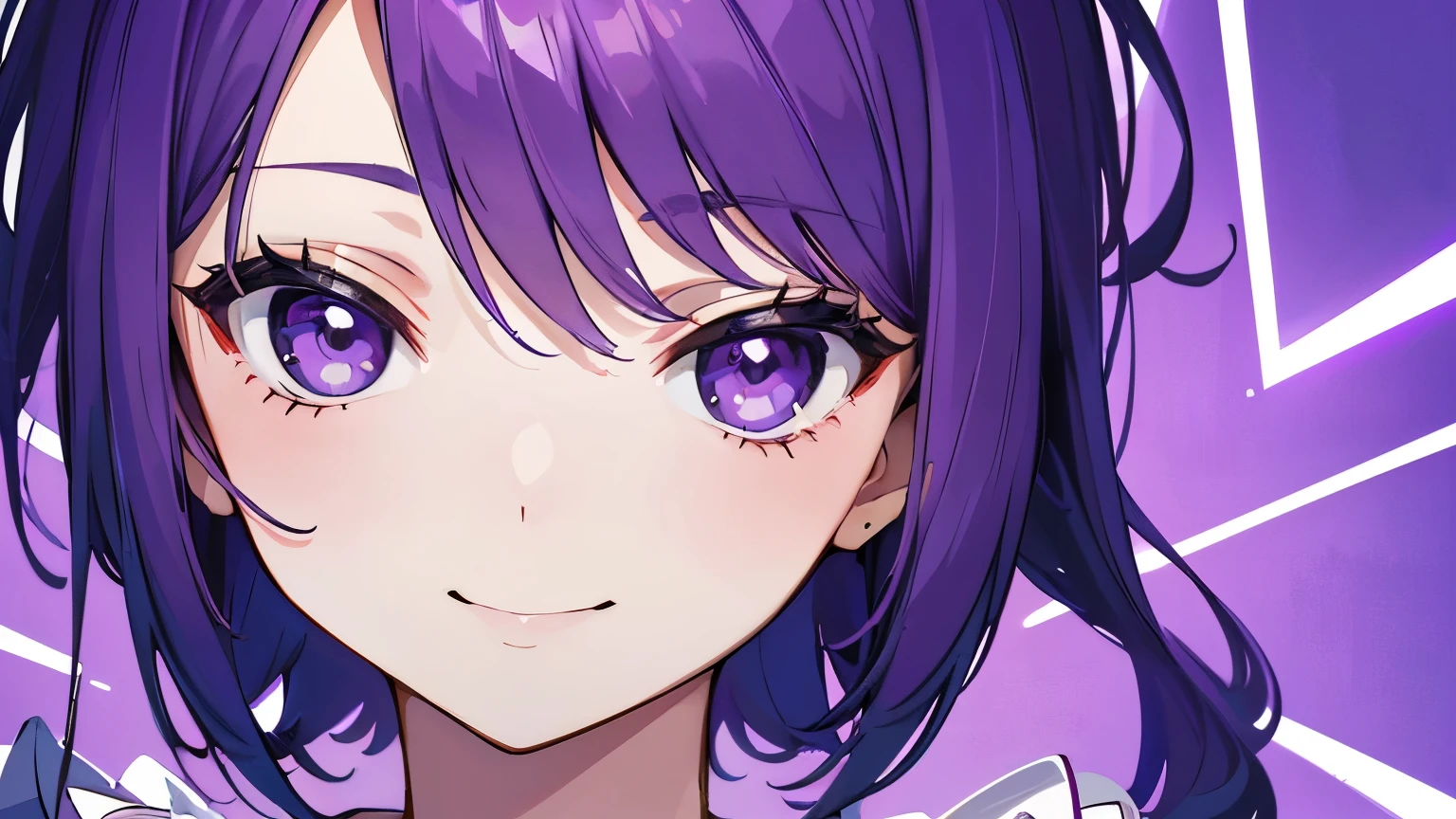 (T Masterpiece，4k wallpaper，best quality))、((girl１people))、(solo)、Brilliant，(purple hair)、(shortcut:1.3)、close up of face、smile、stage、song