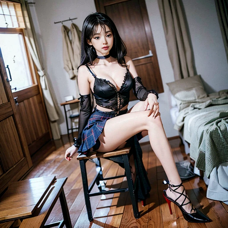 ((Raw photo、highest quality、High resolution、Ray tracing、nffsw、highest quality、precision processing、Portrait,3D,pureerosface_v1:0.7、)、(( shiny red leather bondage、dark red BDSM、Bold、long tight skirt、1Girl of Man,)))((((Wave Hair、cleavage emphasis、big breasts:4.0、thin legs、blue eyes、Detailed depiction of limbs、small nose、perfect body、No sleeve、full body figure、high heels、18-year-old,))))、universe、