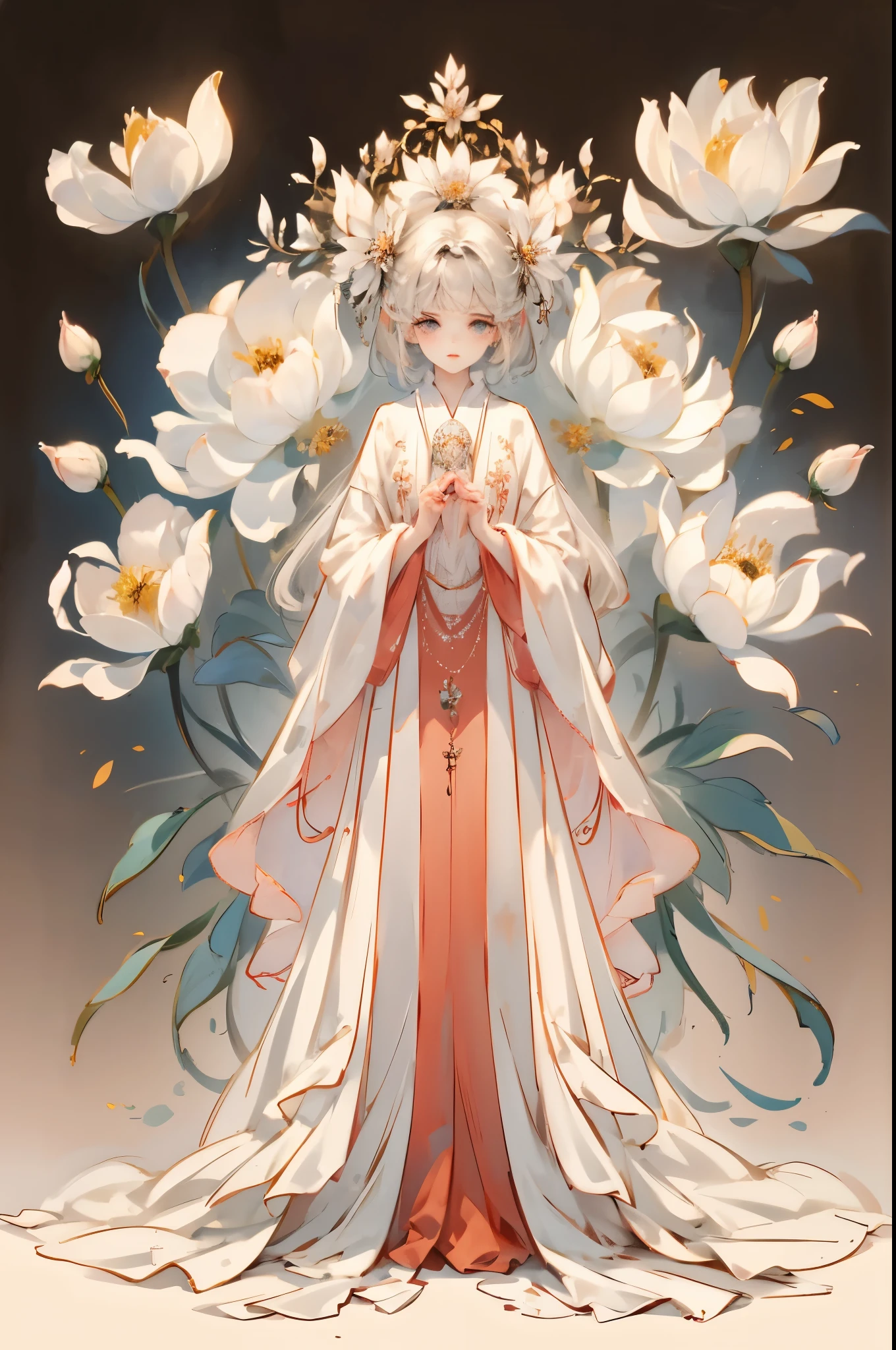 [tarot cards:1.4]，Symmetrical，daughter，full body lesbian，Fold your hands to bloom，（Very detailed:1.1），masterpiece，Super fine，best quality，8K