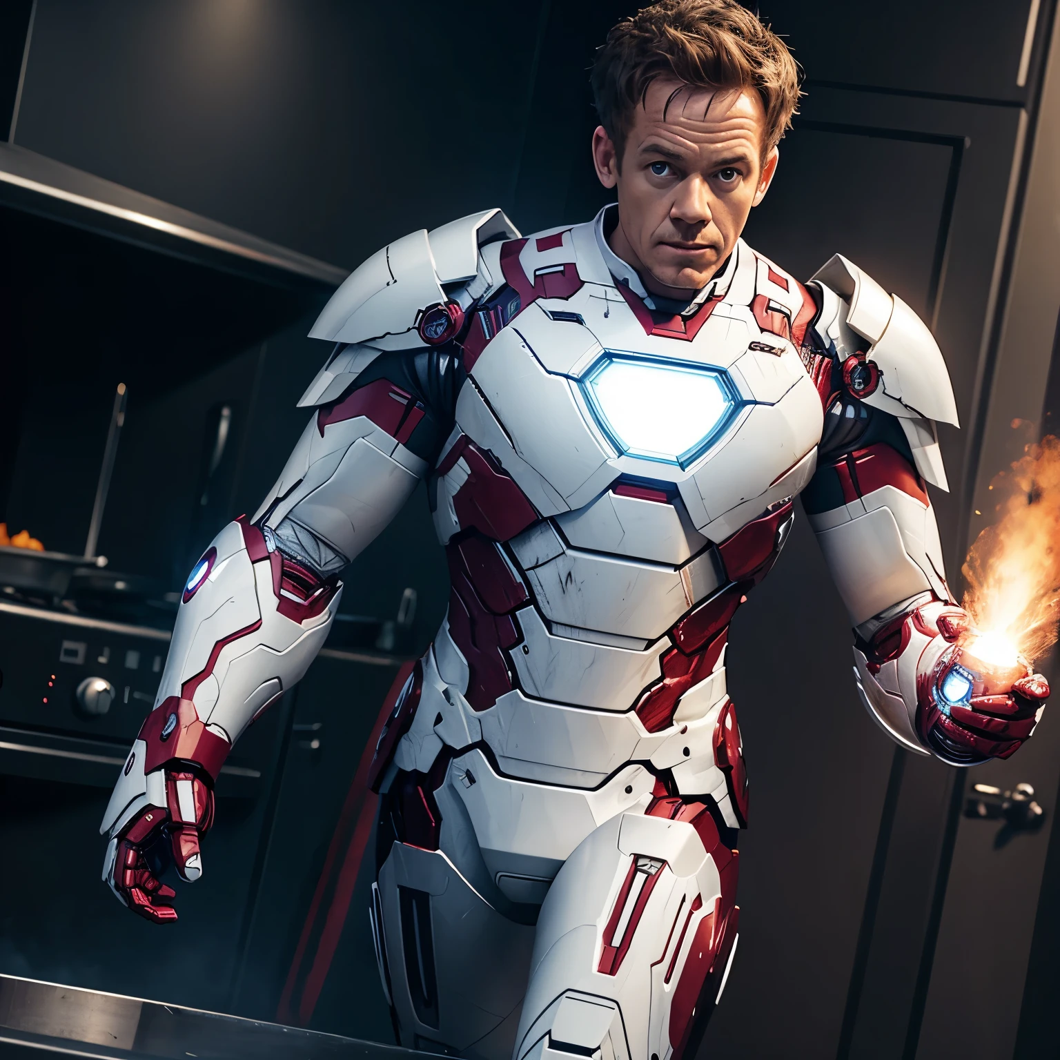 Gordan Ramsey in white Iron man armor