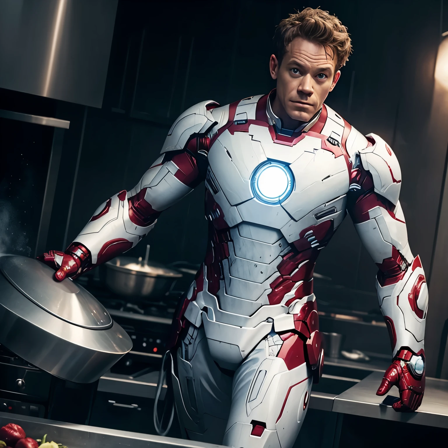 Gordan Ramsey in white Iron man armor