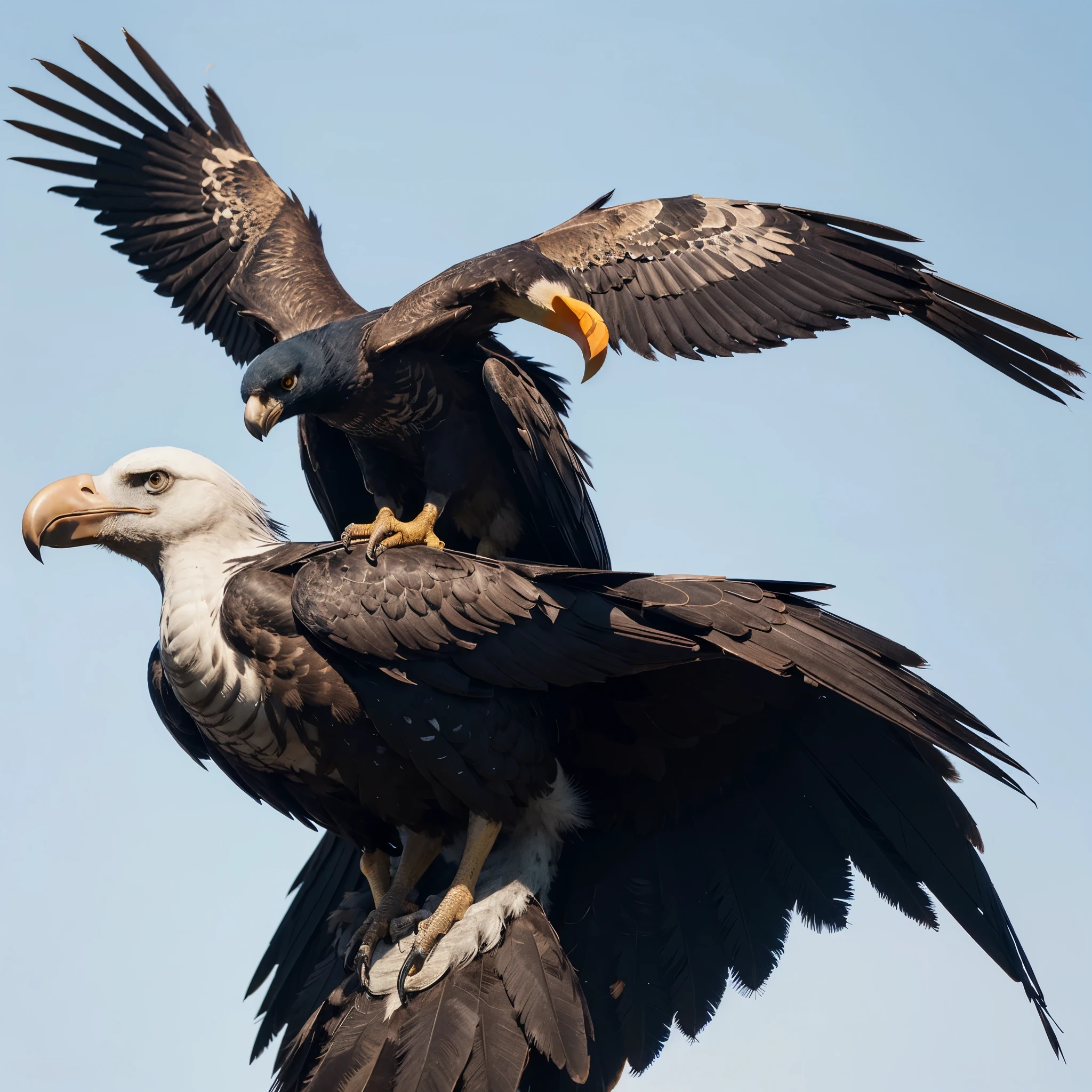 vector graphic 3D logo design, bird Vulture, number "4", small emblem logo “FEAST ON WEAKNESS” upper and “SOAR ON STRENGHT ” lower emblem, blue color and black colour, minimalis design, military concept, white background, 8k, realistic 