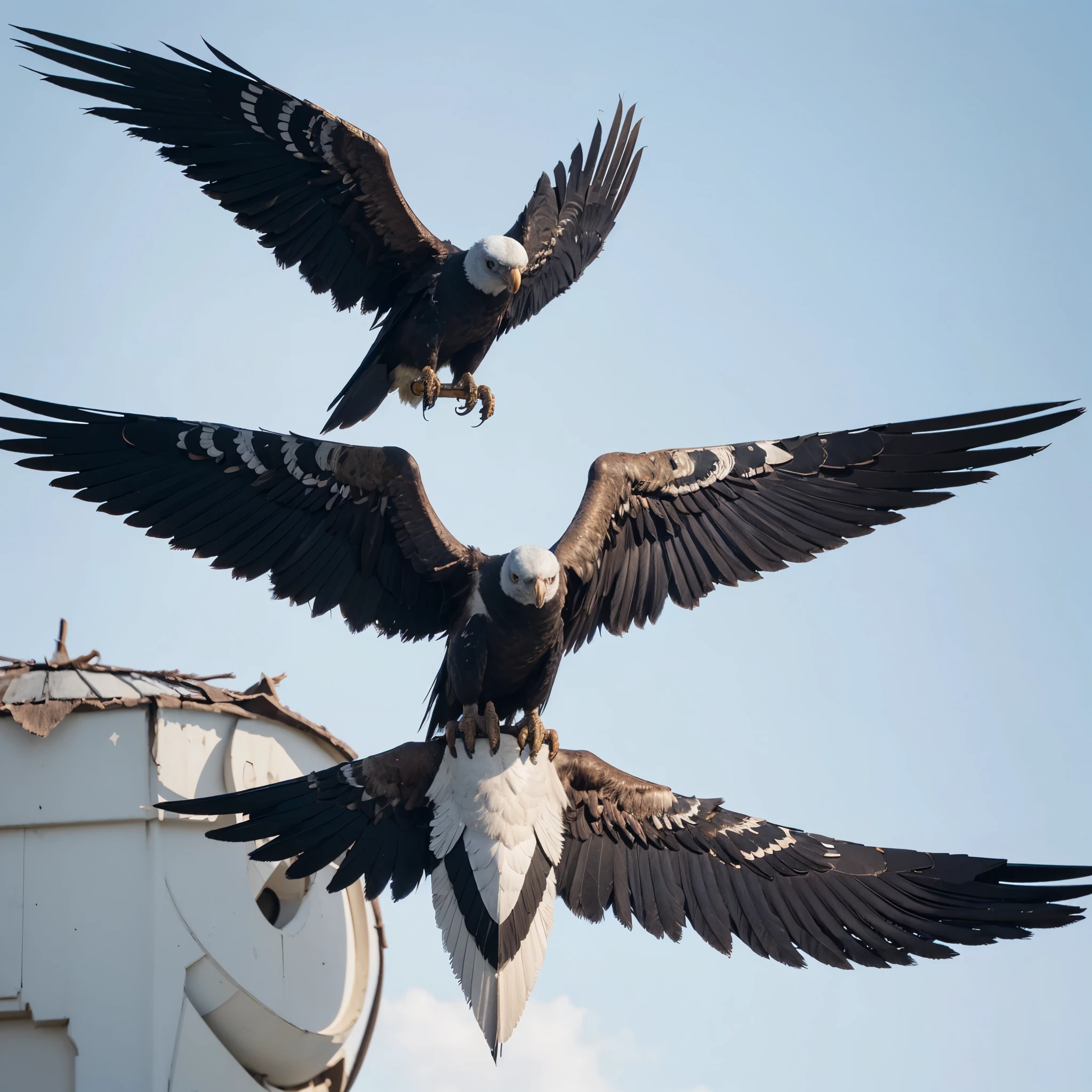 vector graphic 3D logo design, bird Vulture, number "4", small emblem logo “FEAST ON WEAKNESS” upper and “SOAR ON STRENGHT ” lower emblem, blue color and black colour, minimalis design, military concept, white background, 8k, realistic 