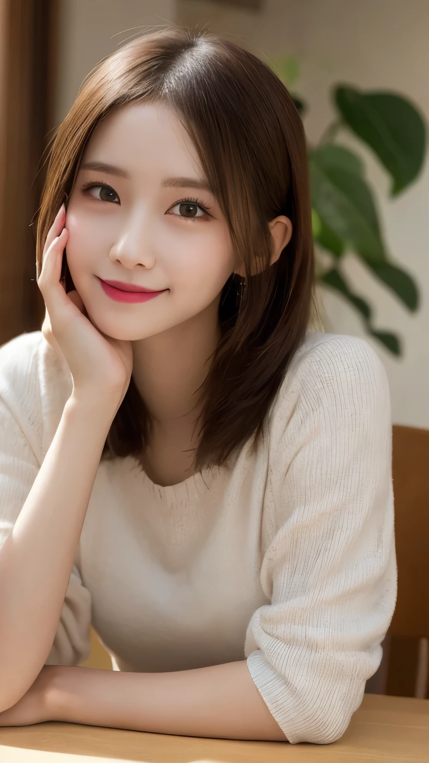 一匹のグレーのSiamese catとgirl、She lies on the floor and looks at her cat.、Siamese cat、girl, cute kiss together,一匹の大きなSiamese cat、korean idol、20d, Hair casually tied up in a high bun, rough clothes、wearing a large sweatshirt、Smiling a little、Innocent look、beautiful face、perfect face、韓国のgirl、cute face、beautiful face、(Drooping eyes)、Eyes a little farther away、thin lips、brown hair、inside the room、detailed facial features、detailed eyes、atmospheric lighting、Kodak Portra 800 Film SMC Takumar 35mm F/ 2. 8 c 50、In 2018