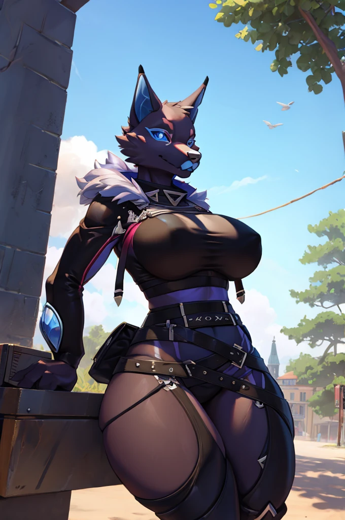 Pack leader highwire, thick thighs, tight shirt, busty, realistic, seductive