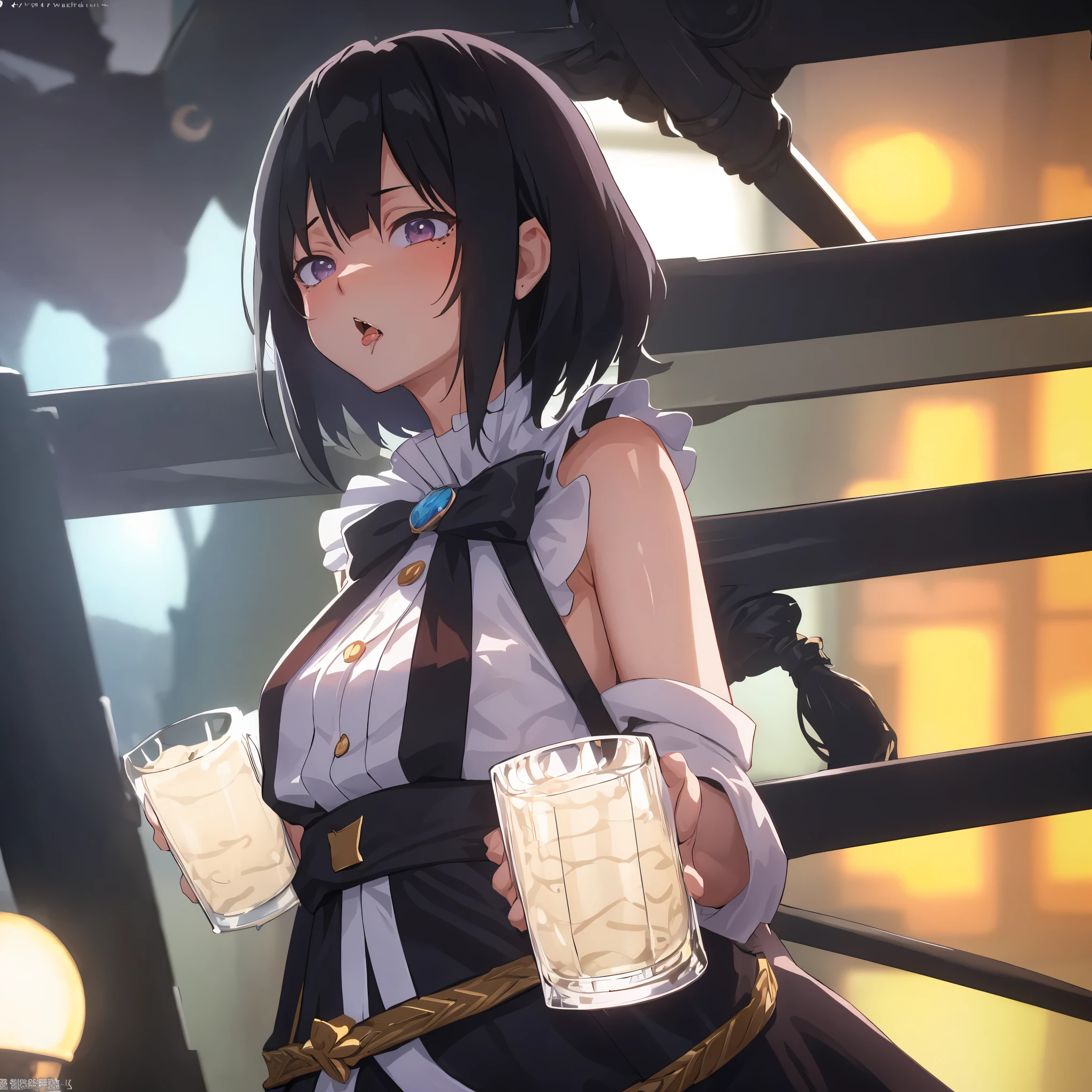 4D, 1girl, (The 8k quality, Highly detailed, masutepiece, Ultra-detailed), Anime, beauty, burp, embaranssed, black hair,