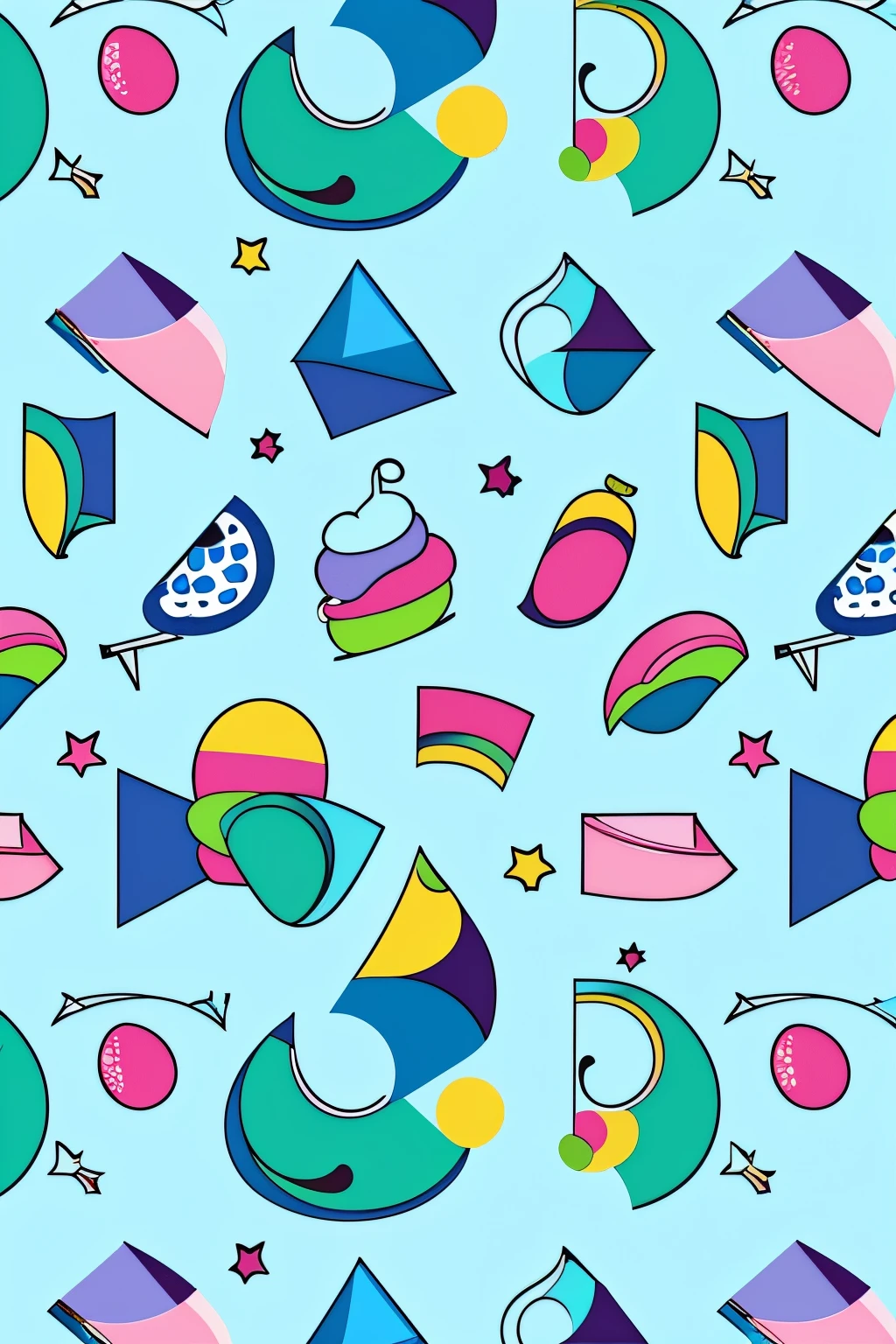 a close up of a pattern of various items on a blue background, seamless pattern design, icon pattern, cartoonish vector style, summer color pattern, iconography background, seamless pattern, doodles, background art, miscellaneous objects, pop art patterns, colorfull illustration, flat vector art background, wallpaper!, flat color and line, busy background, background artwork