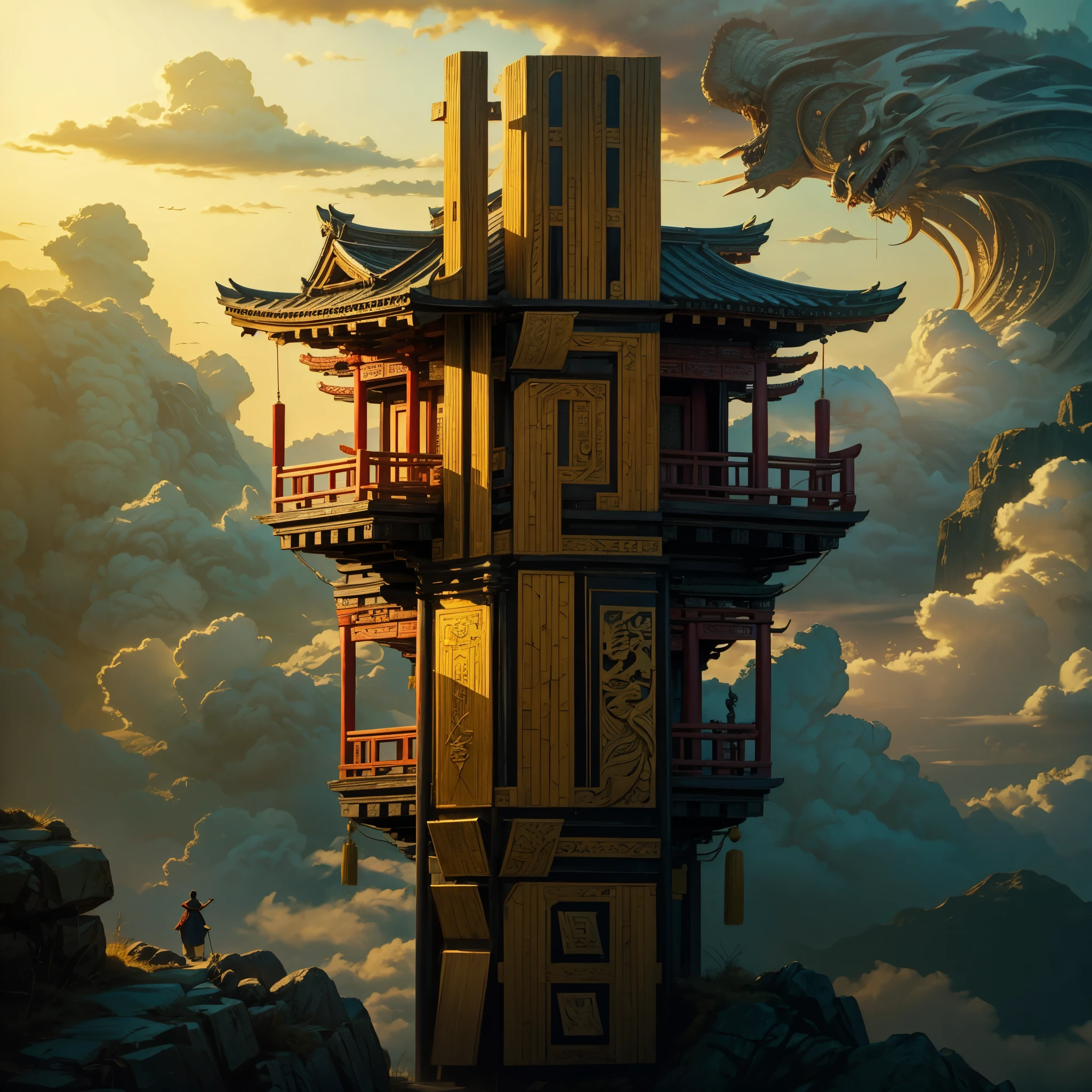 Takayama，sea，mountains，Chinese style architecture，Chinese motif，totem，masterpiece，Rich detail pattern ，masterpiece，best quality，Super detailed。