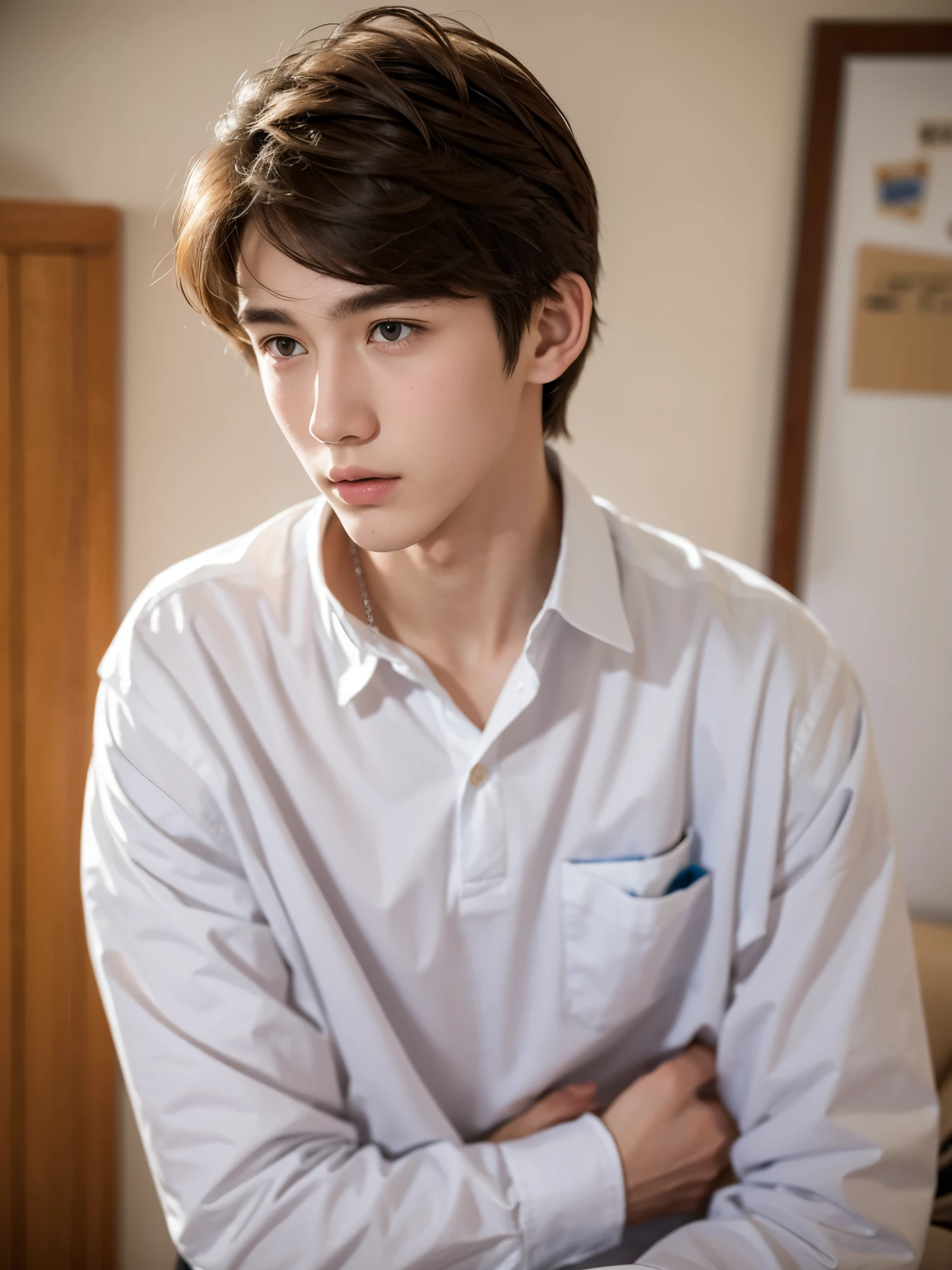 boy, 17 y.o, handsome, semi-caucasian face, comma hair, high school, tokyo