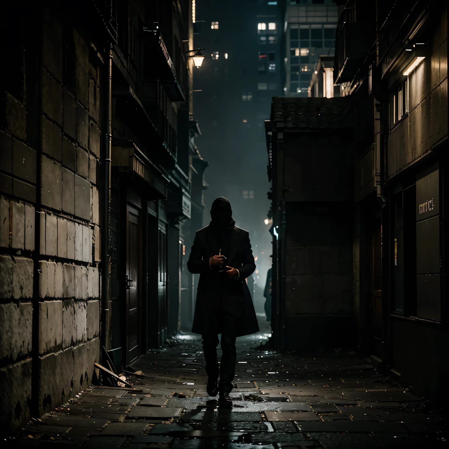 A lone figure, an investigator, stands in a dimly lit city alley. In the fading light, they meticulously examine scattered evidence strewn across the worn cobblestones. Tall buildings flank the scene, casting long shadows that hint at hidden secrets.

Capture a moment in this realistic photograph that embodies the tension and determination of the investigator's quest to uncover the tangled web of deceit nestled within the city's shadows. Craft a story inspired by this snapshot, exploring the relentless pursuit of truth amidst the veiled betrayals lurking within the urban labyrinth.