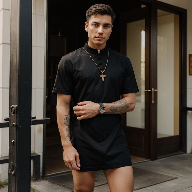 Male priest in a black dress