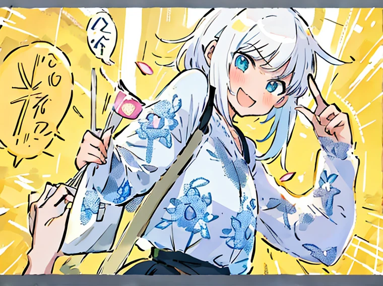 anime girl with white hair holding a cell phone in her hand, girl with white hair, плоская штриховка anime style, grey-haired lady, grey-haired, soft anime illustration, from Shingei, made in an anime artist&#39;s studio, digital anime illustration, digital art on pixiv, anime style, with index finger, perfect grey-haired girl, иллюстрация anime style