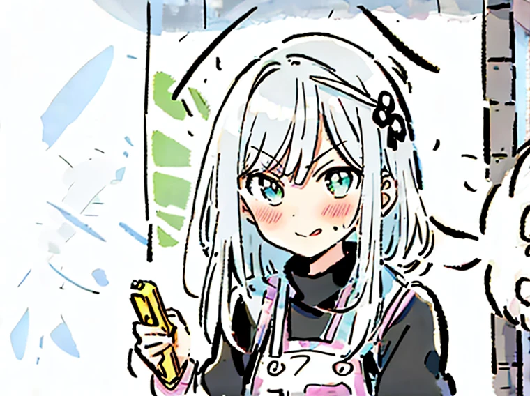 anime girl with white hair holding a cell phone in her hand, girl with white hair, плоская штриховка anime style, grey-haired lady, grey-haired, soft anime illustration, from Shingei, made in an anime artist's studio, digital anime illustration, digital art on pixiv, anime style, with index finger, perfect grey-haired girl, иллюстрация anime style