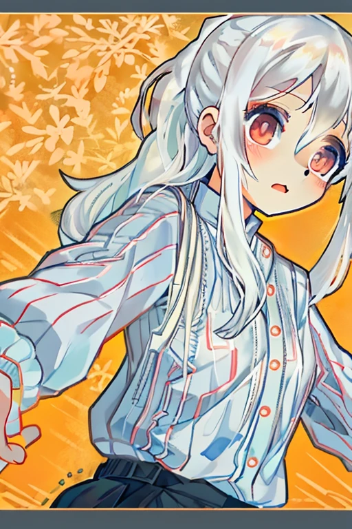 anime girl with white hair holding a cell phone in her hand, girl with white hair, плоская штриховка anime style, grey-haired lady, grey-haired, soft anime illustration, from Shingei, made in an anime artist's studio, digital anime illustration, digital art on pixiv, anime style, with index finger, perfect grey-haired girl, иллюстрация anime style