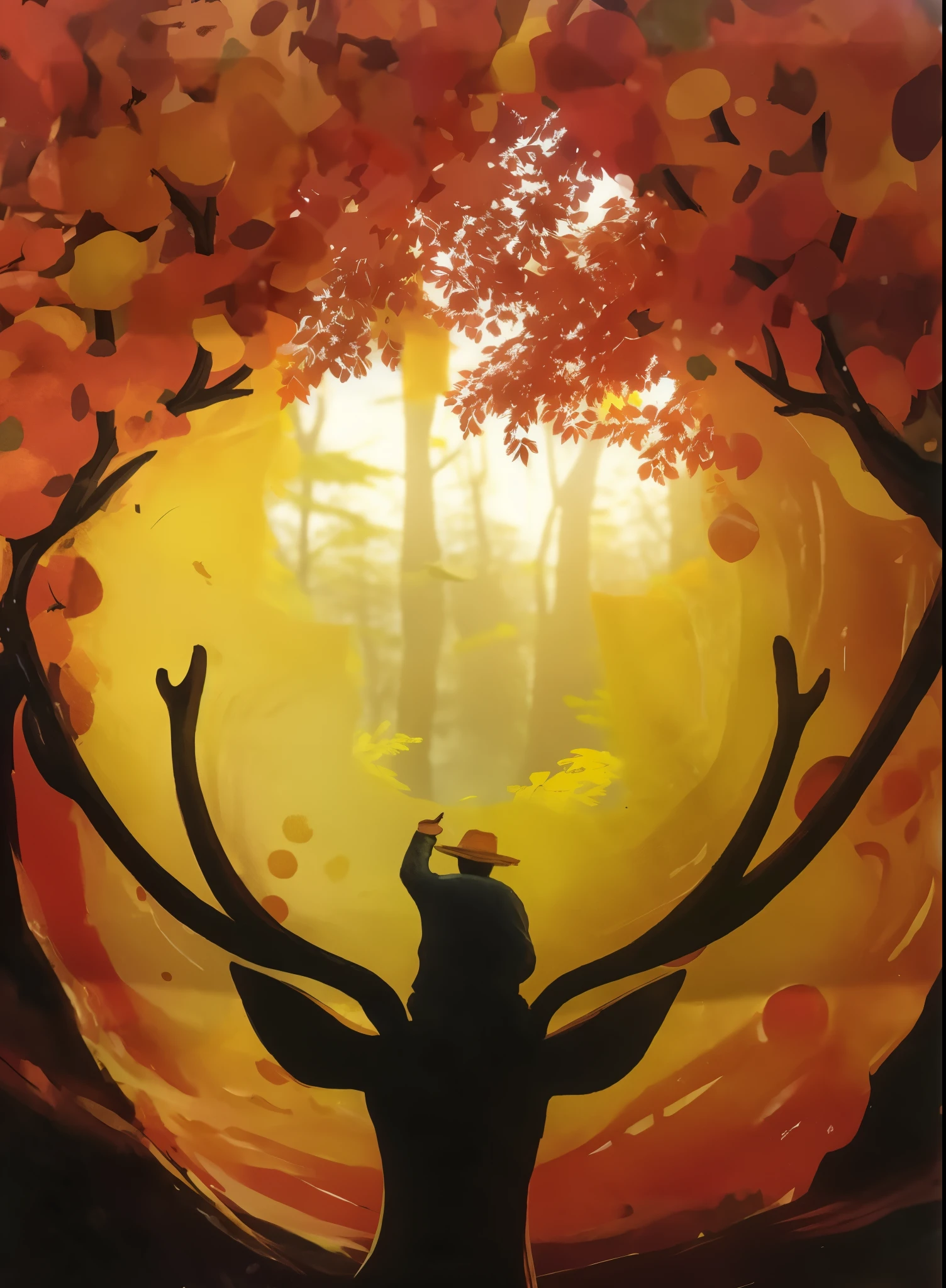 A mysterious forest，Huge trees and magical creatures hidden among their branches, 8K, high quality  