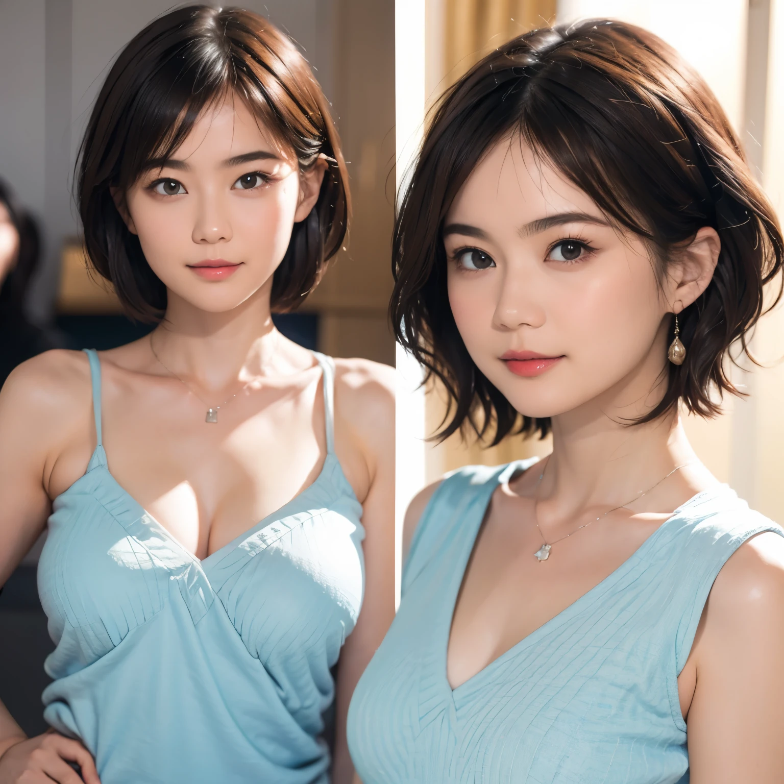 144
(20 year old woman,Are standing), (Super realistic), (High resolution), ((beautiful hairstyle 46)), ((short hair:1.46)), (gentle smile), (breasted:1.1), (lipstick)