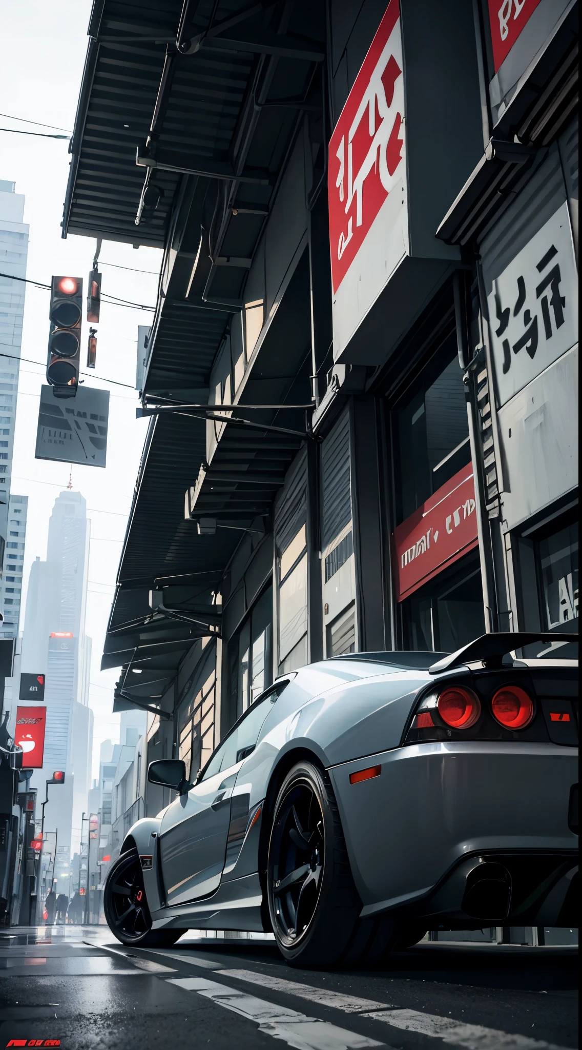 (audi r8:toyota supra MK4:0.75), low angle shot, cyberpunk city alley, intricate details, glazed paint, professional lighting, masterpiece, 8k,