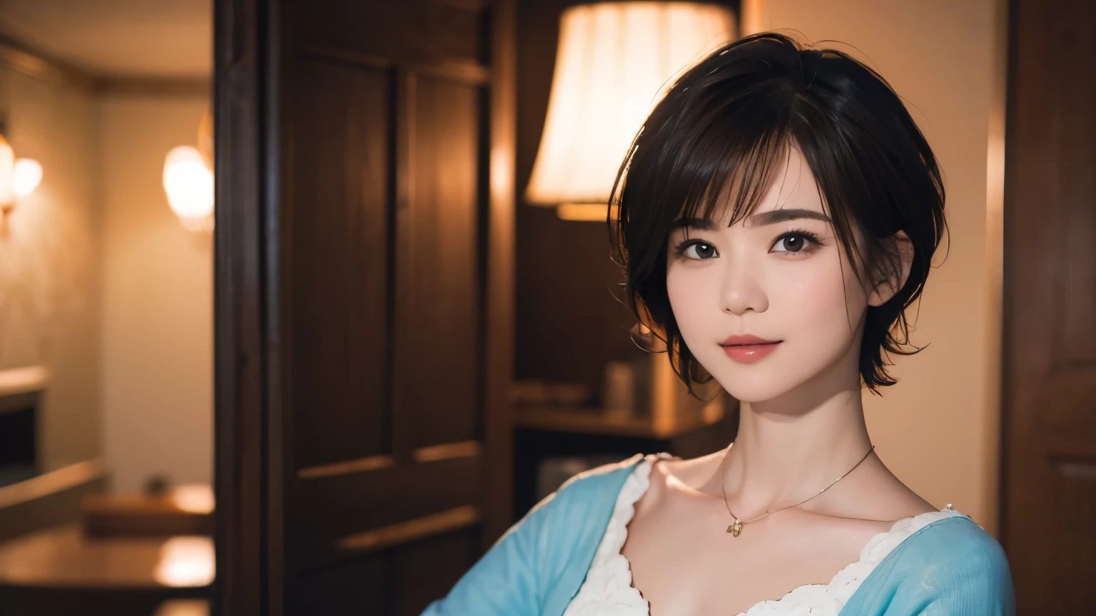 144
(20 year old woman,Are standing), (Super realistic), (High resolution), ((beautiful hairstyle 46)), ((short hair:1.46)), (gentle smile), (breasted:1.1), (lipstick)