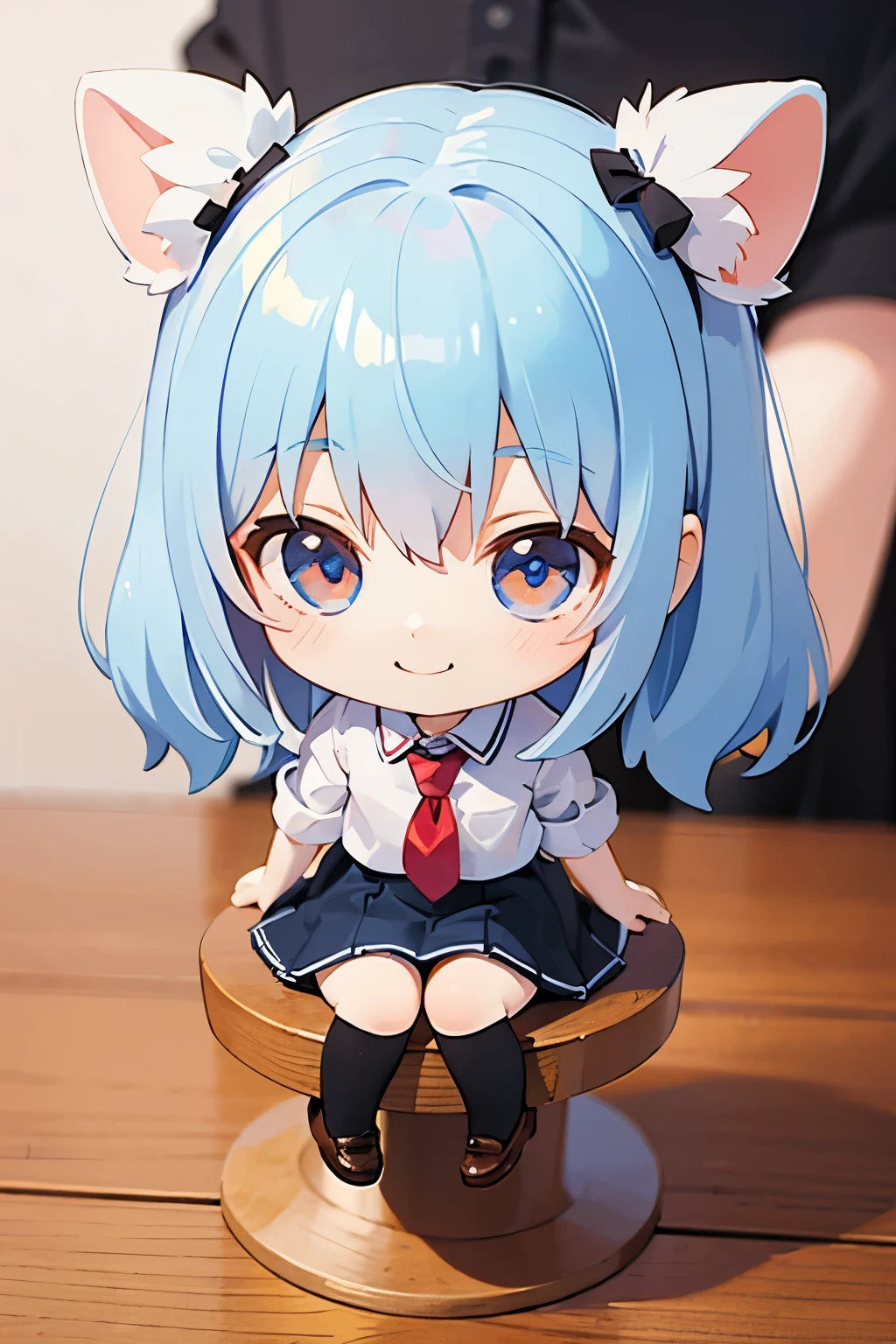 there is a keychain with a doll on it sitting on a table, style as nendoroid, chibi girl,smile, female explorer mini cute girl, nendoroid, nendoroid 3 d, small loli girl, kawaii realistic portrait, cute!! chibi!!! schoolgirl, chibi style, chibi anime girl, cute kawaii girl, small curvy loli
