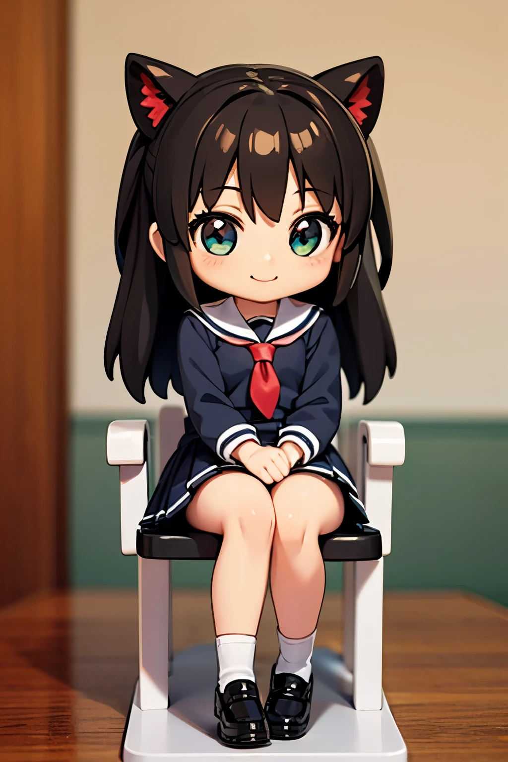 there is a keychain with a doll on it sitting on a table, style as nendoroid, chibi girl,smile, female explorer mini cute girl, nendoroid, nendoroid 3 d, small loli girl, kawaii realistic portrait, cute!! chibi!!! schoolgirl, chibi style, chibi anime girl, cute kawaii girl, small curvy loli