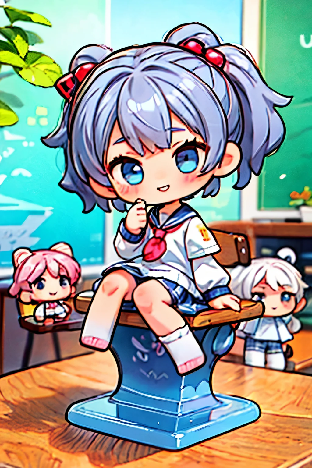 there is a keychain with a doll on it sitting on a table, style as nendoroid, chibi girl,smile, female explorer mini cute girl, nendoroid, nendoroid 3 d, small **** girl, kawaii realistic portrait, cute!! chibi!!! schoolgirl, chibi style, chibi anime girl, cute kawaii girl, small curvy ****