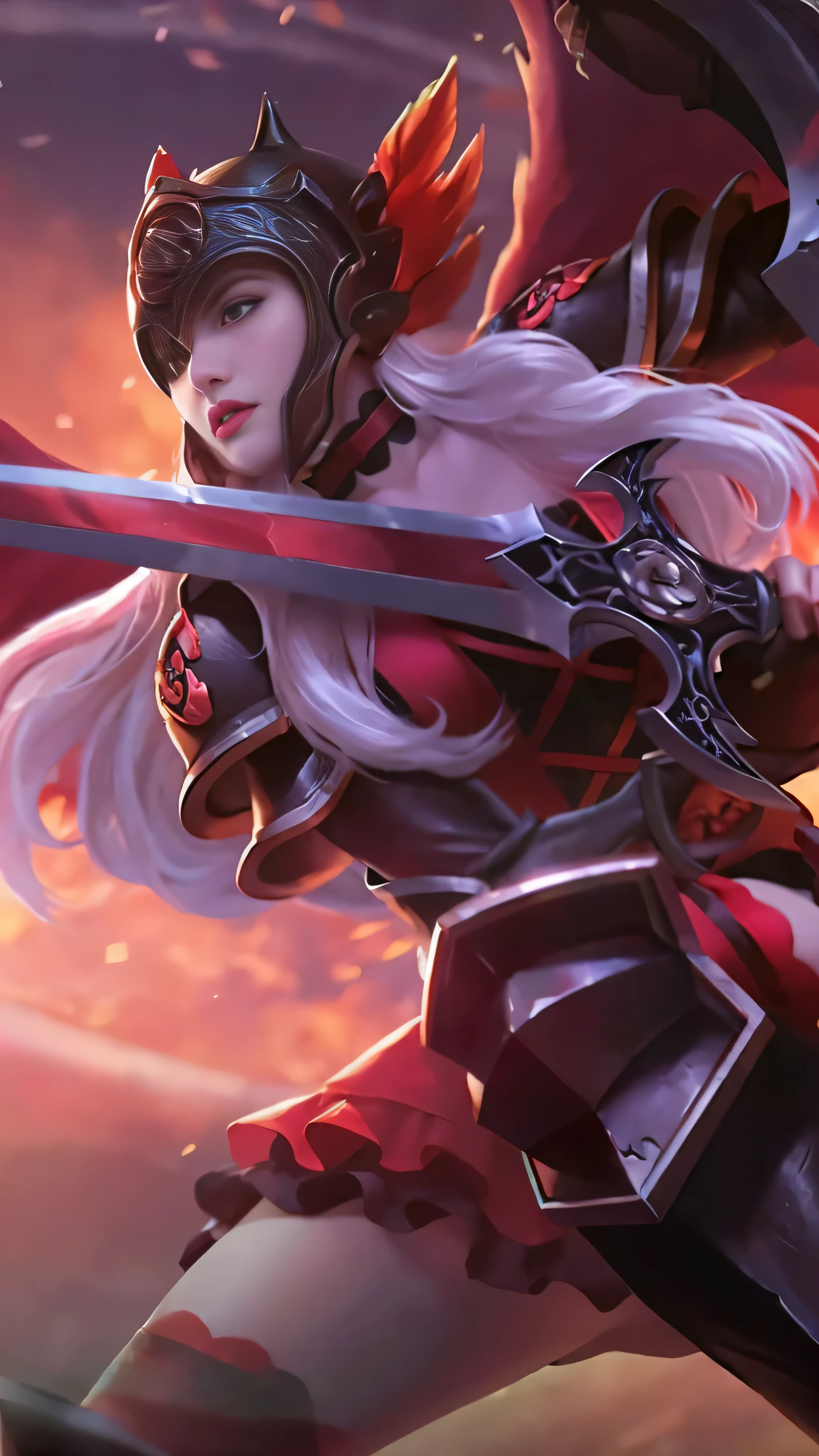 8k, very detailed, close up of a woman with a sword