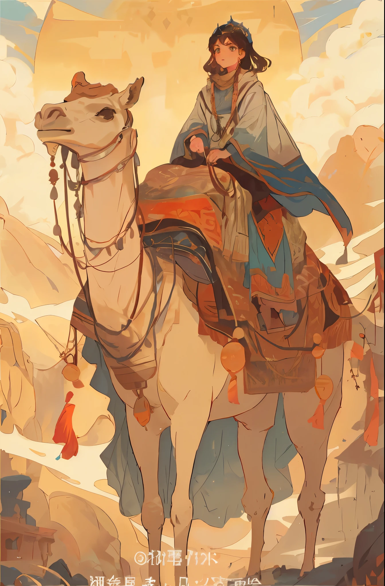brown camel,Two dimensions,a close up of a person riDing a camel in a Desert, Desert nomaD, camel goD, portrait of beDouin D&D, king of the Desert, Art, guweiz 风格的Art品, jc leyenDecker anD Deng Sachin, alphonse mucha anD rossDraws, More, the king in the Desert, Deng Sachin