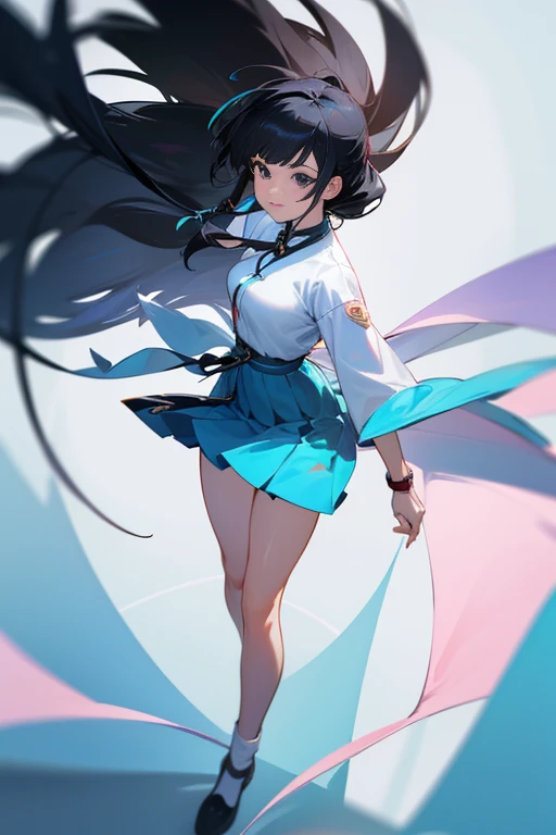 High Quality, 4K, In Frame, Close Up Portrait of Black Hair Woman in White Shirt and Light Blue Skirt, Photorealistic Anime Girl Render, Cute 3D Anime Girl Render, April Rendering, Anime VTuber Full Body Model, Full Body Xianxia, Live2D Virtual Youtuber Model, Smooth Anime CG Art, Realistic Portrait Full Body Realistic anime 3D style, photorealistic full body  