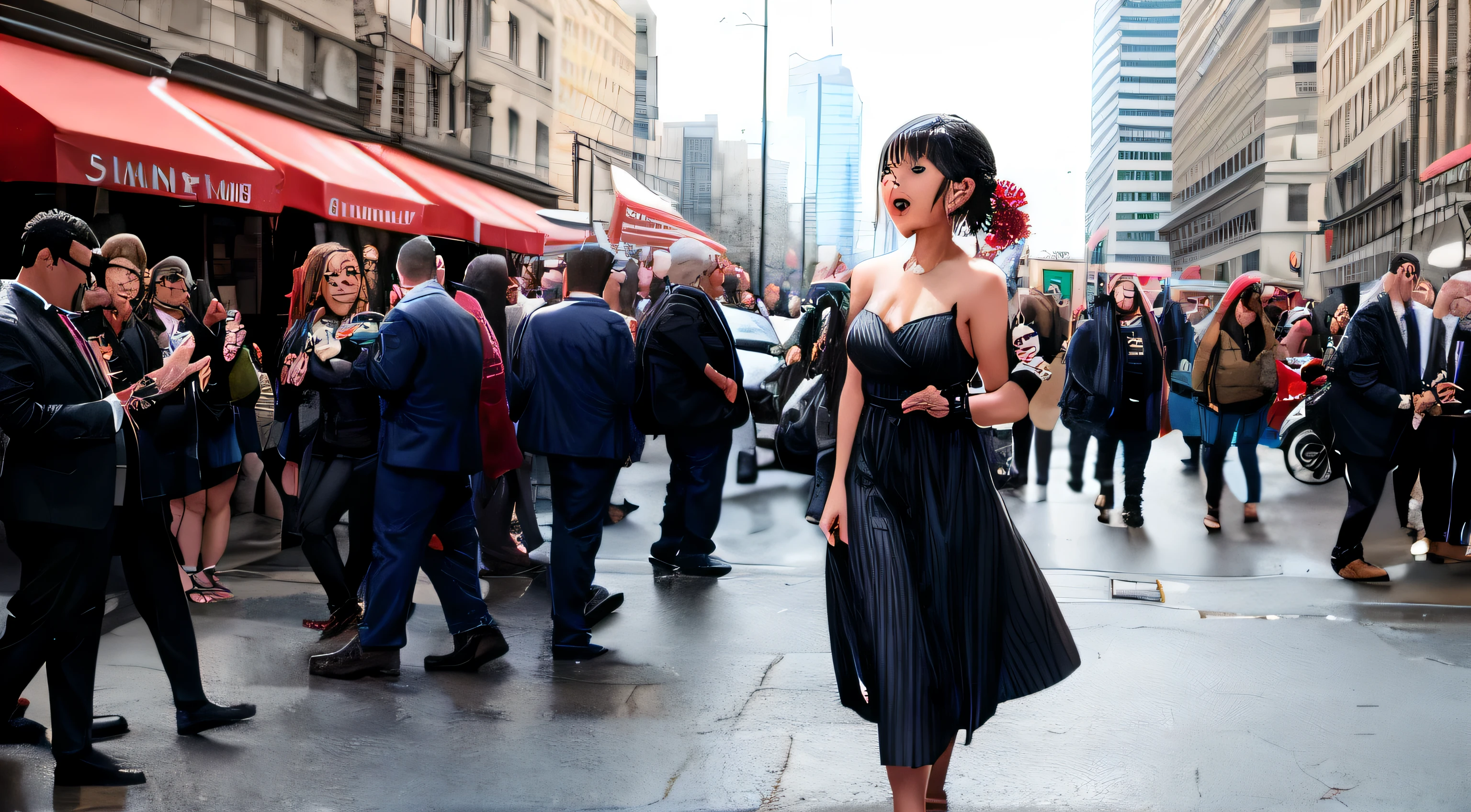 As she stepped onto the sidewalks teeming with people, the symphony of urban sounds